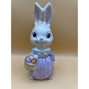 Easter Rabbit Bunny Girl In Purple Dress Spring Easter Decor Vintage